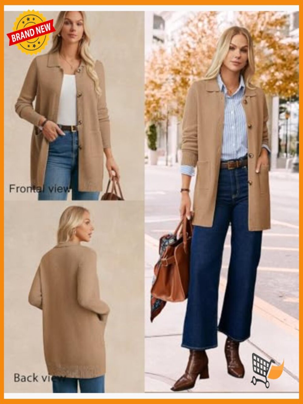 Long Cardigan Sweater with Pockets Button Knit Blazer Open Front Dressy Casual - Picture 2 of 7